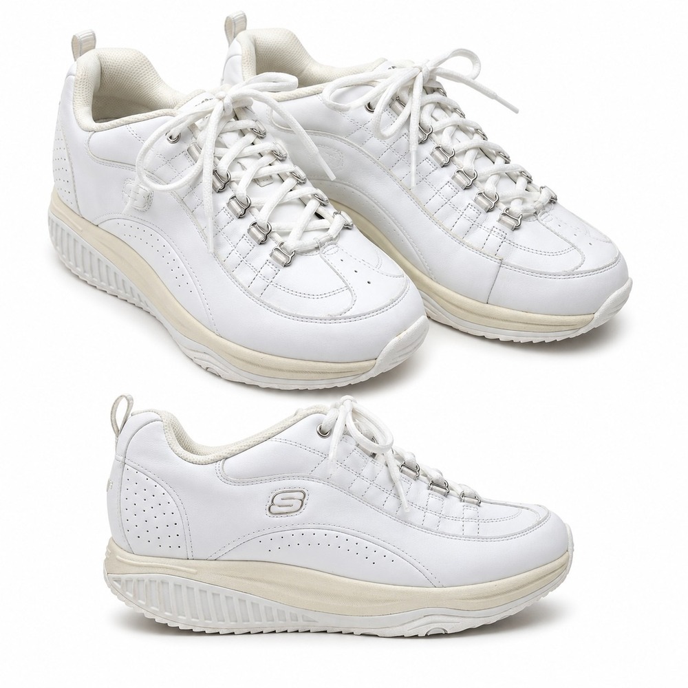 SKECHERS Shape-Ups Fitness Walking Toner Sneaker Women Sz 7 Triple White Leather